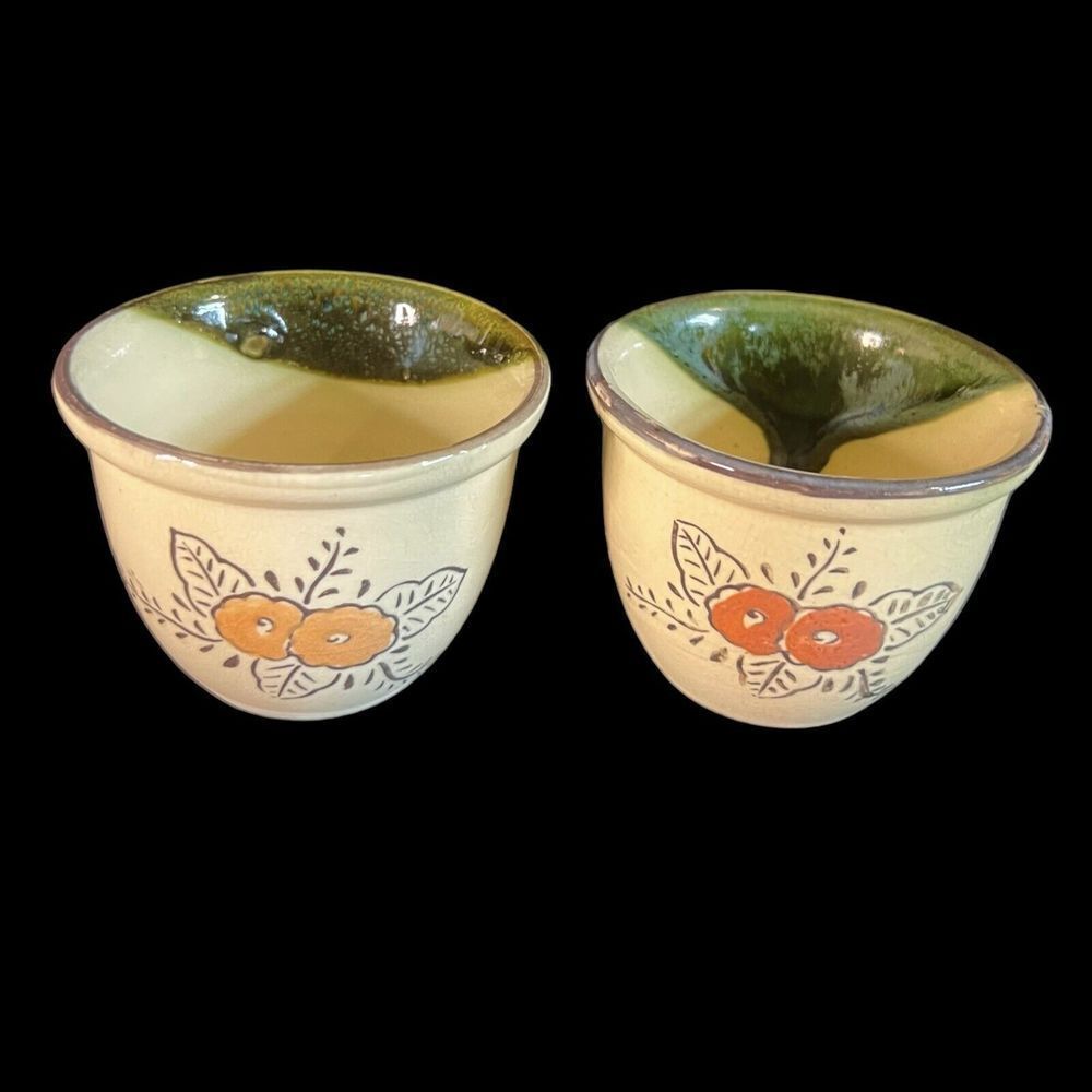 Vintage BAKERITE BAKE RITE OVEN WARE Japan Flower Stoneware Stone Ramekins 2